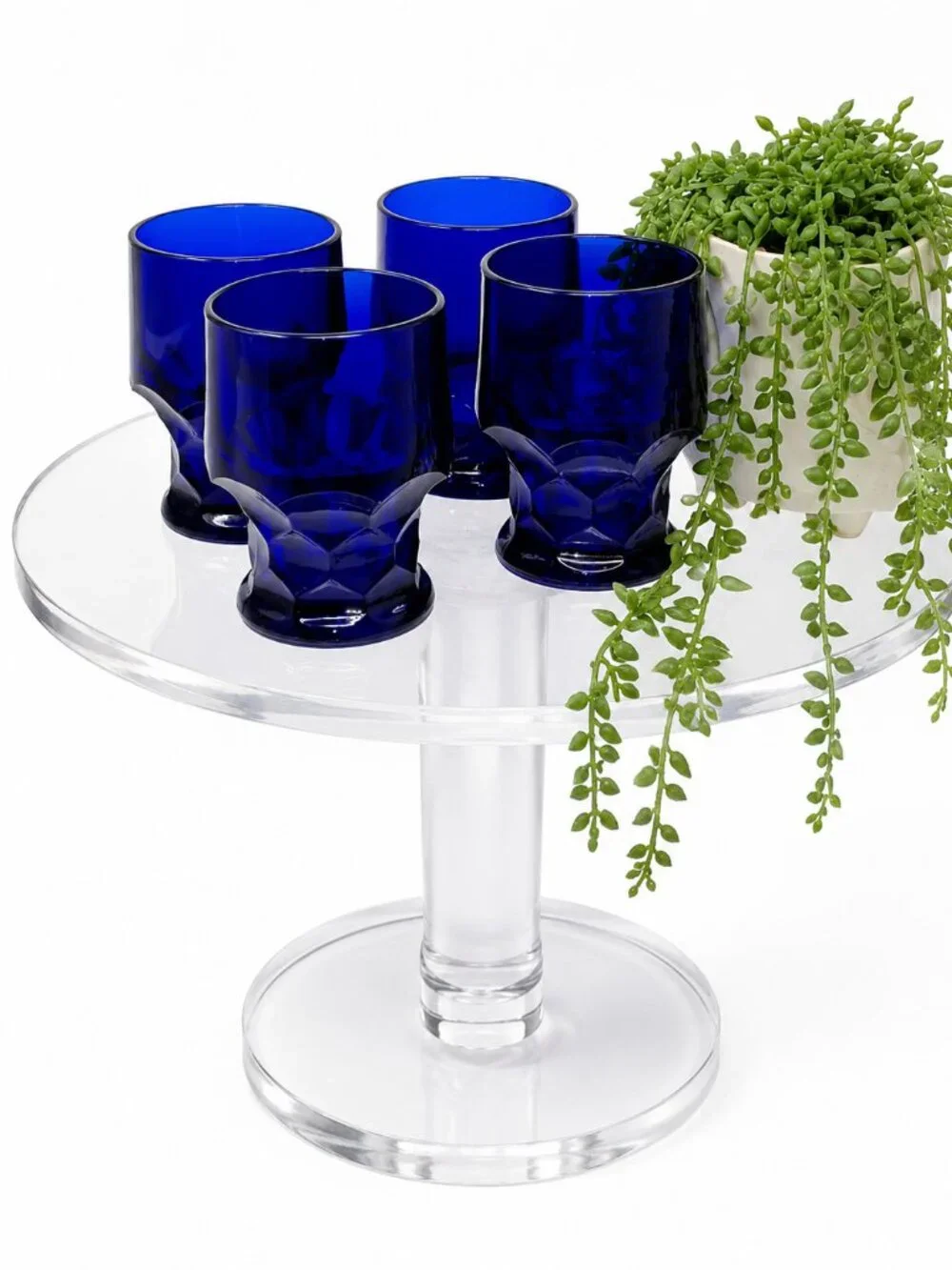 Set Of 4 Vintage Cobalt Blue Drinking Glasses